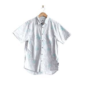 Quiksilver Mens Modern Fit Shirt Button Down Short Sleeve Floral Blue Gray Sz M